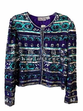 vtg Laurence Kazar Silk Sequin Jacket